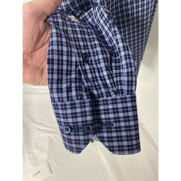 Bugatchi Uomo Men's Dress Shirt Blue Plaid Button-Down Cotton Size 16 / 34 - Picture 12 of 12